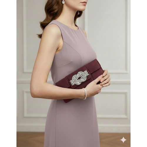 Evening Bag - Satin w/ Rhinestone Knot Accent Charm - BG-90790PU